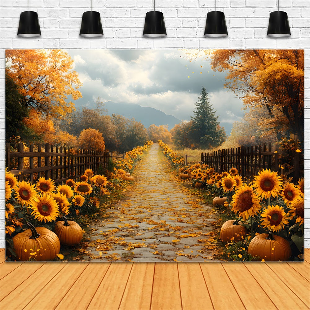 Autumn Cottage Sunflowers Surrounded Backdrop UK RR8-311