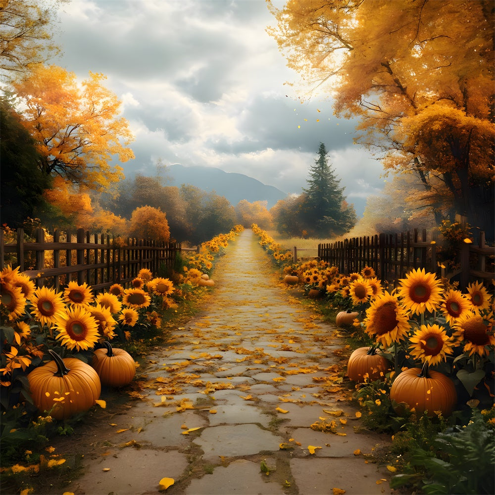 Autumn Cottage Sunflowers Surrounded Backdrop UK RR8-311