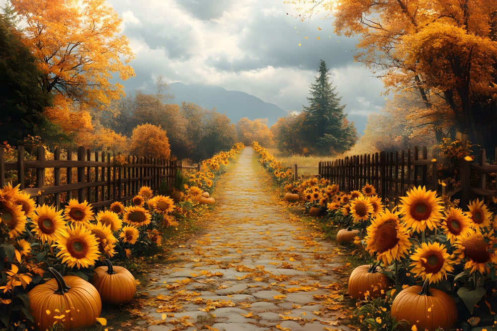 Autumn Cottage Sunflowers Surrounded Backdrop UK RR8-311