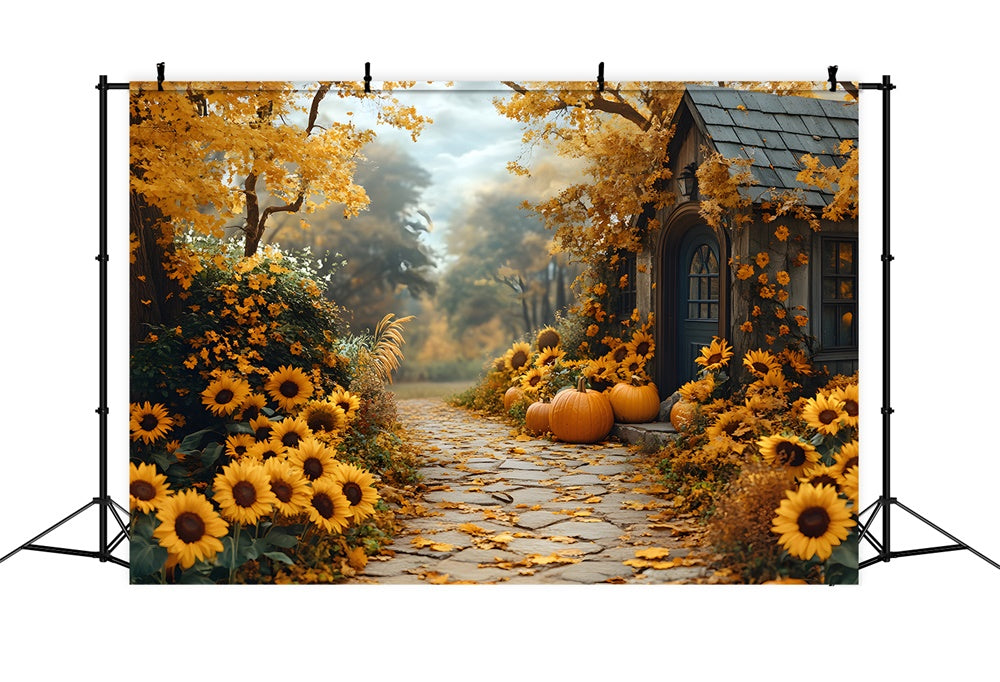 Autumn Sunflowers Blooming Pathway Backdrop UK RR8-313