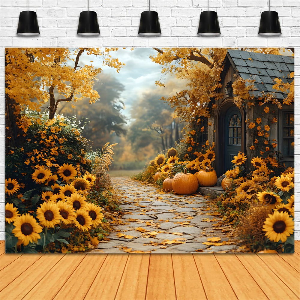 Autumn Sunflowers Blooming Pathway Backdrop UK RR8-313