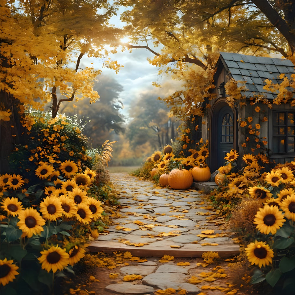 Autumn Sunflowers Blooming Pathway Backdrop UK RR8-313