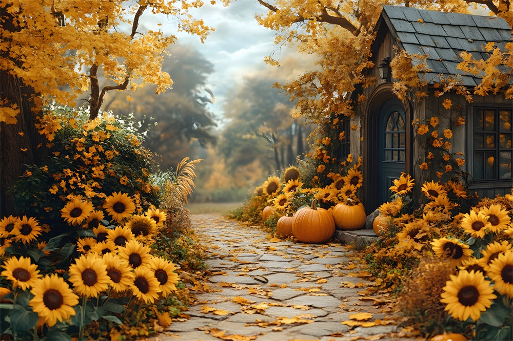 Autumn Sunflowers Blooming Pathway Backdrop UK RR8-313