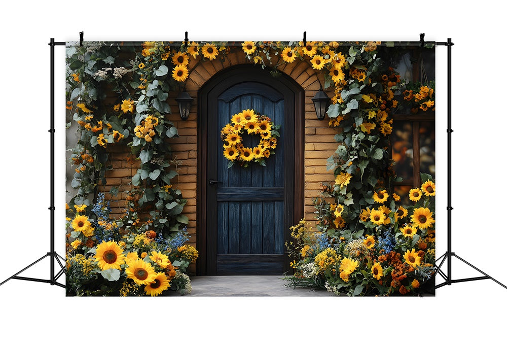 Autumn Sunflowers Wreath Adorning Door Backdrop UK RR8-314