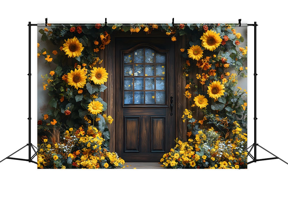 Sunflowers Wreath Decorated Door Autumn Backdrop UK RR8-315