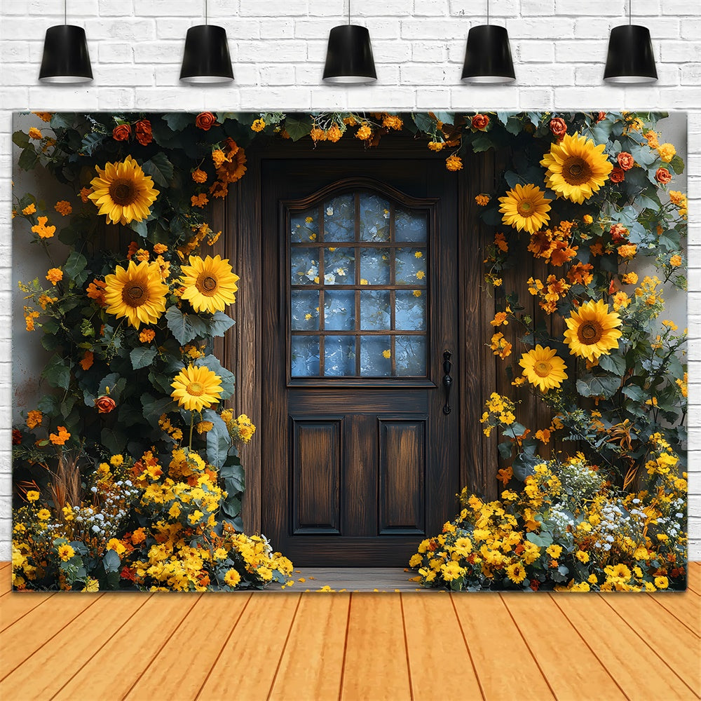 Sunflowers Wreath Decorated Door Autumn Backdrop UK RR8-315