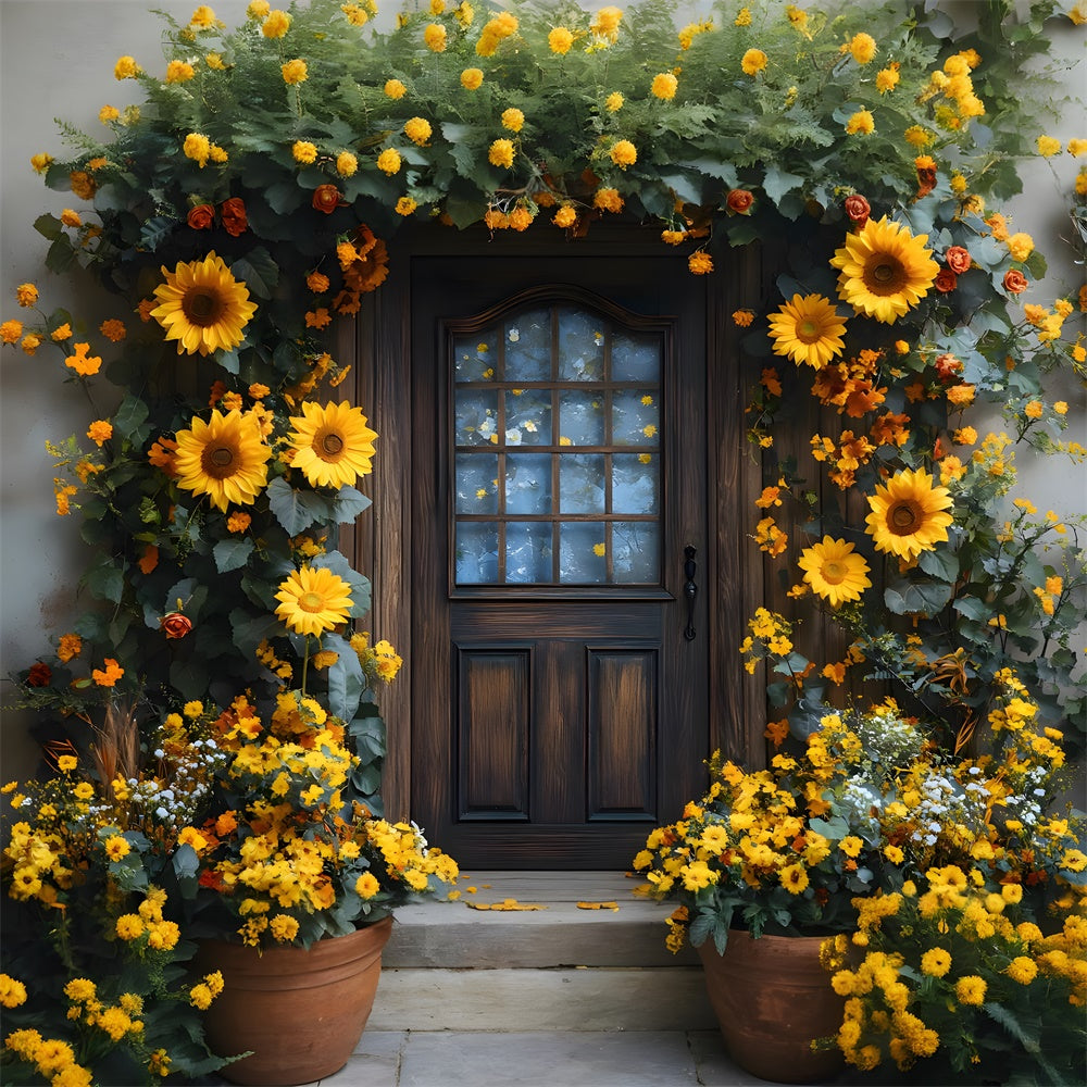 Sunflowers Wreath Decorated Door Autumn Backdrop UK RR8-315