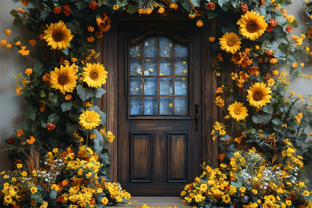 Sunflowers Wreath Decorated Door Autumn Backdrop UK RR8-315