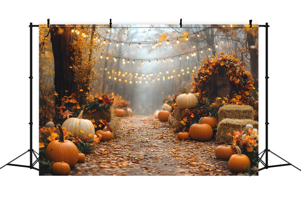 Autumn String Lights Illuminating Pumpkin Backdrop UK RR8-316