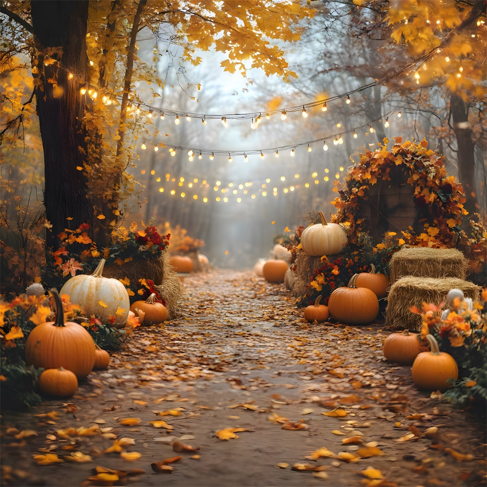 Autumn String Lights Illuminating Pumpkin Backdrop UK RR8-316