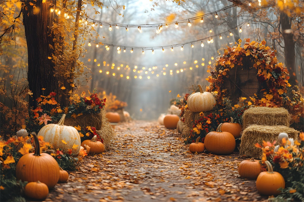 Autumn String Lights Illuminating Pumpkin Backdrop UK RR8-316