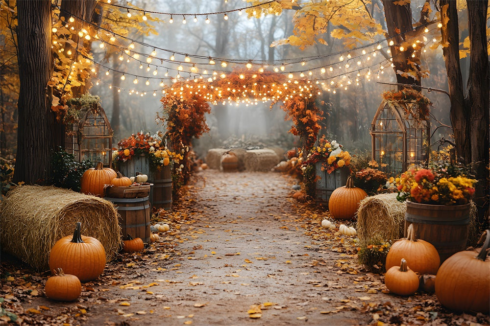 Autumn Pumpkin Glowing String Lights Backdrop UK RR8-317