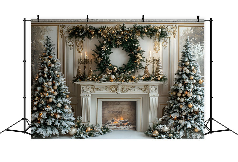 Christmas Trees Wreath Fireplace Backdrop UK RR8-32