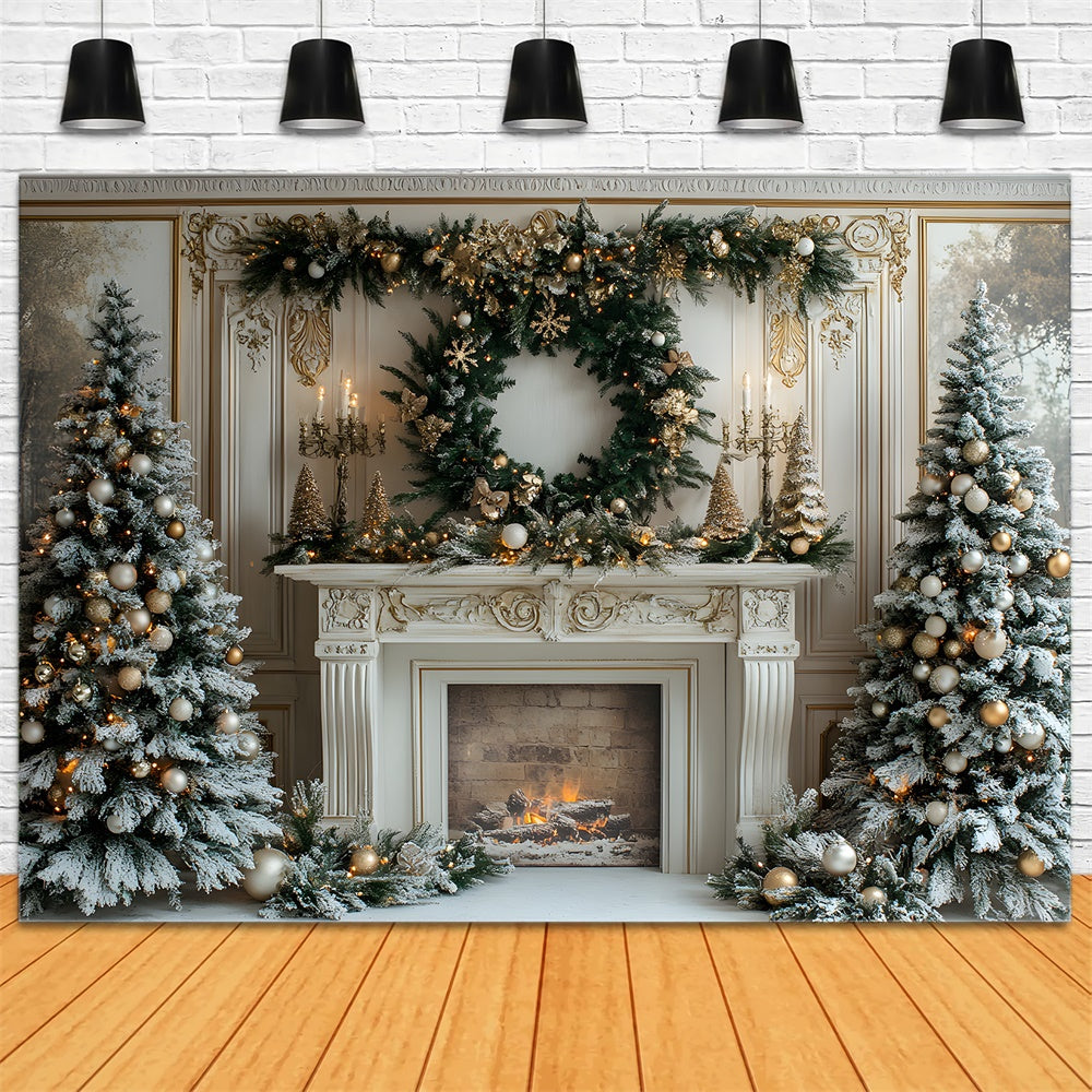 Christmas Trees Wreath Fireplace Backdrop UK RR8-32