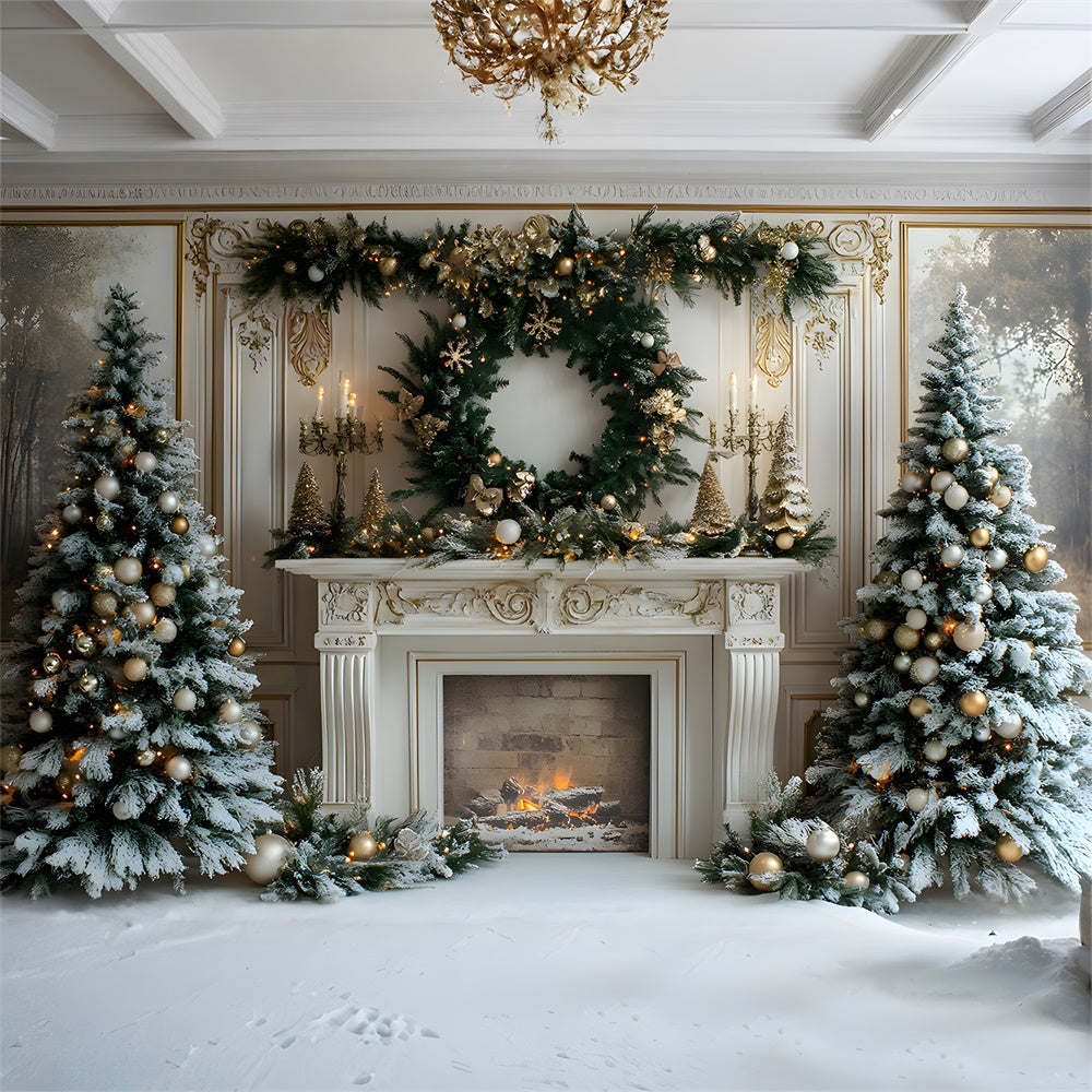 Christmas Trees Wreath Fireplace Backdrop UK RR8-32