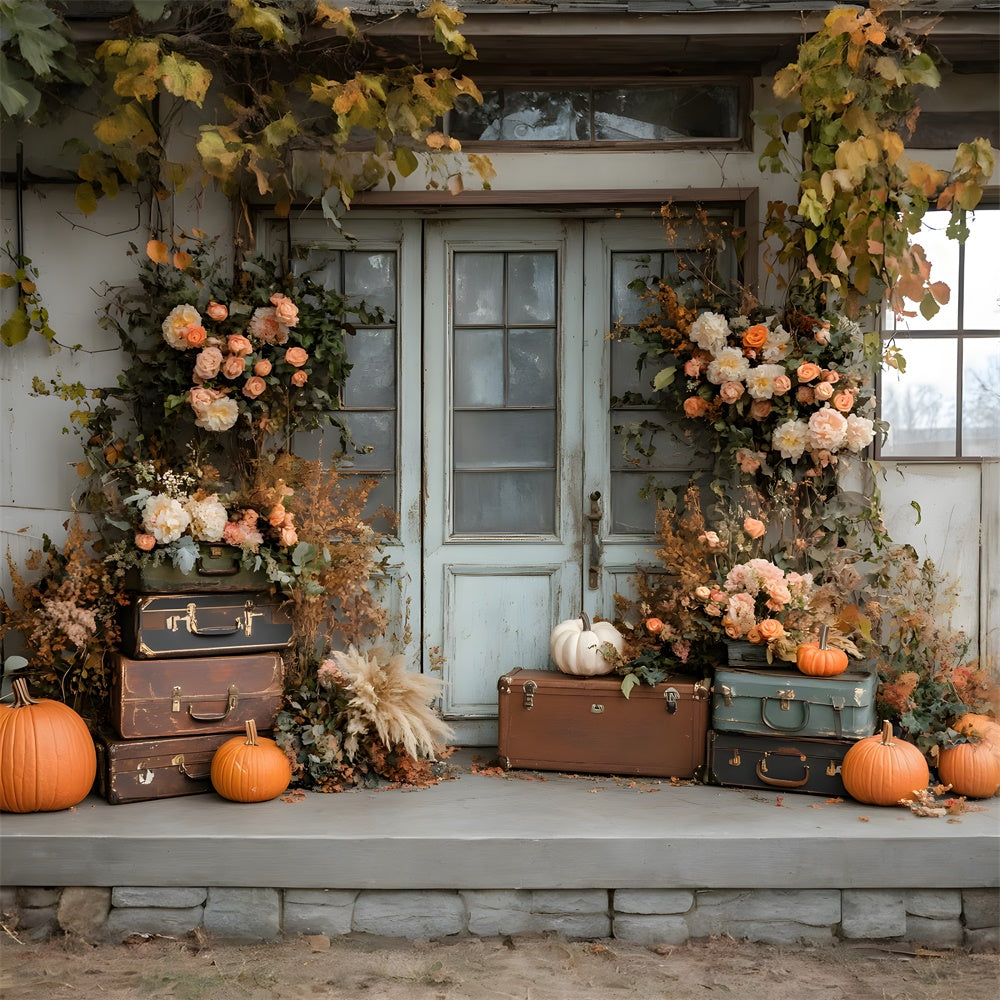 Autumn Dried Leaves Flowers Pumpkin Door Backdrop UK RR8-325