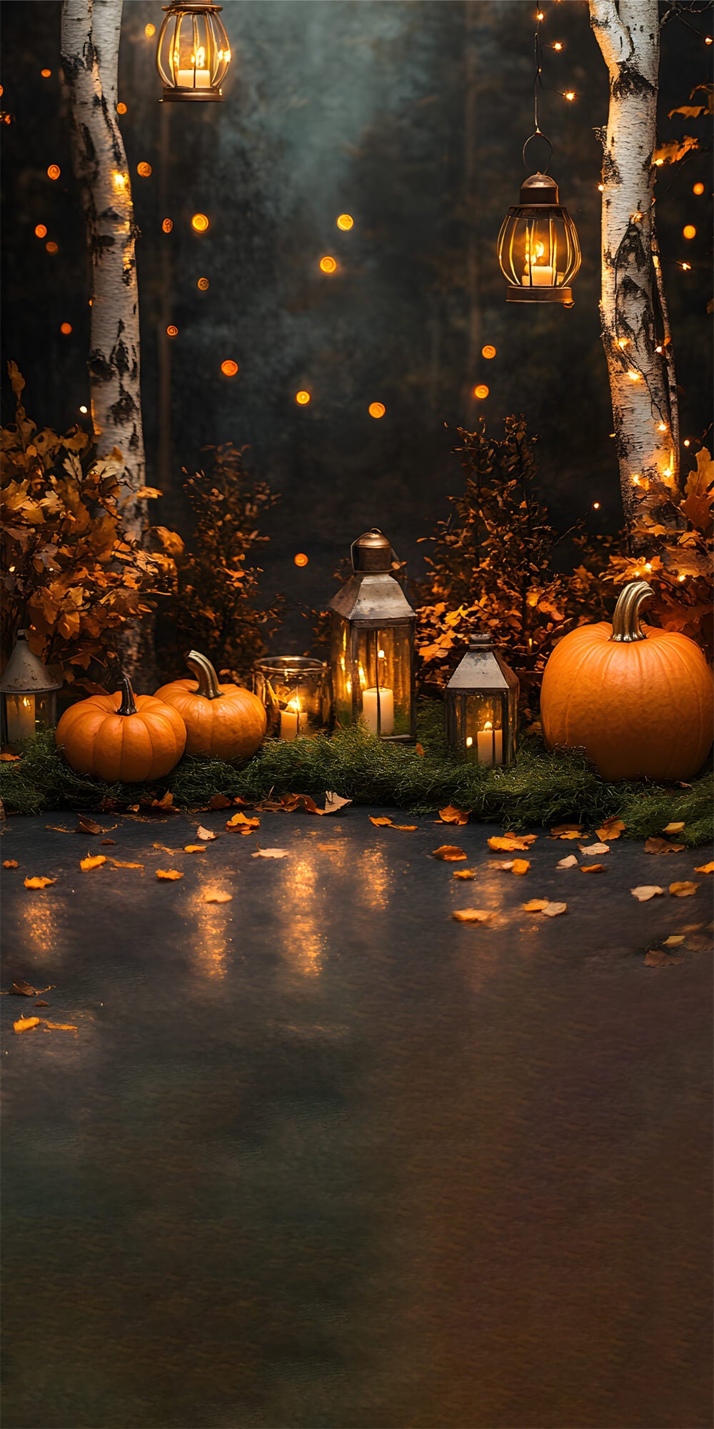 Pumpkin Lights Maple Leaves Sweep Backdrop UK RR8-328