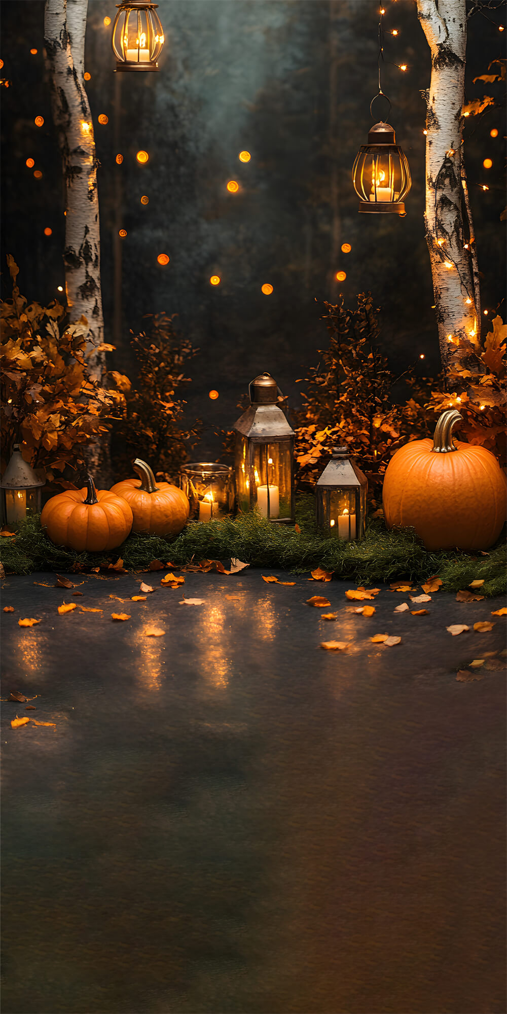 Pumpkin Lights Maple Leaves Sweep Backdrop UK RR8-328