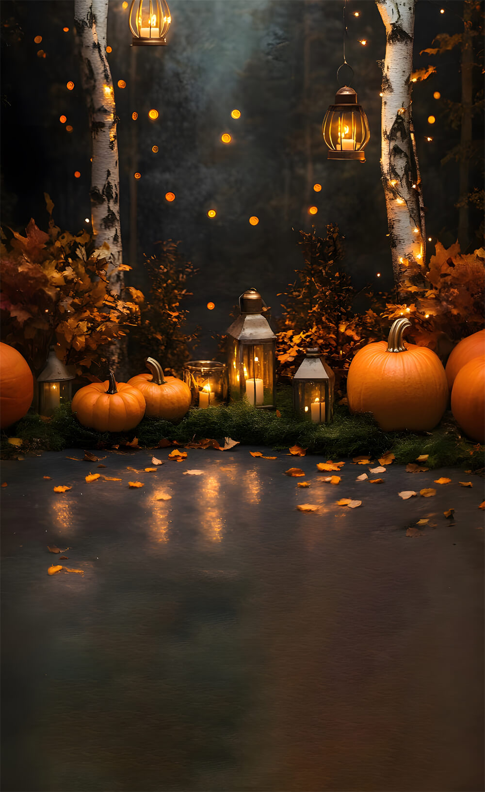 Pumpkin Lights Maple Leaves Sweep Backdrop UK RR8-328