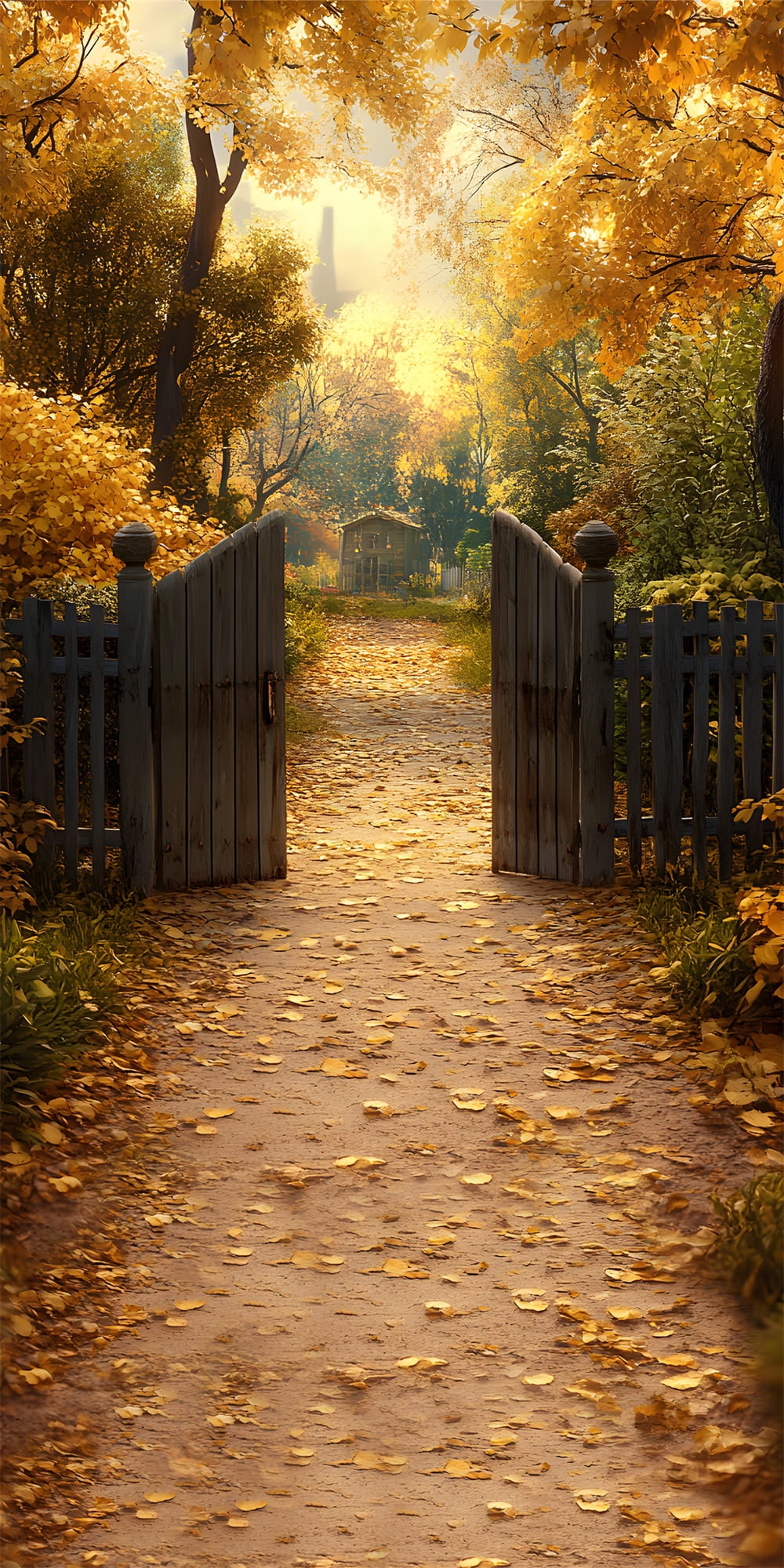 Autumn Sweep Maple Forest Cabin Fence Backdrop UK RR8-333