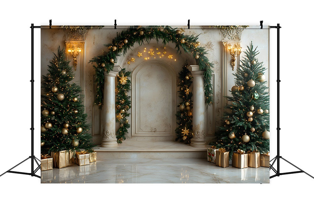 Christmas Wreath Mansion Door Tree Backdrop UK RR8-337