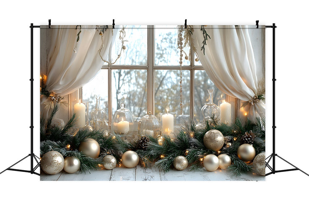 Christmas Balls Candles Window View Backdrop UK RR8-339