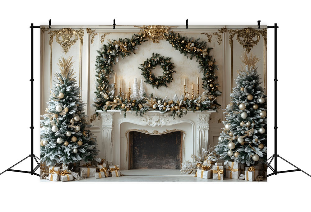 Christmas Wreath Fireplace Trees Backdrop UK RR8-34