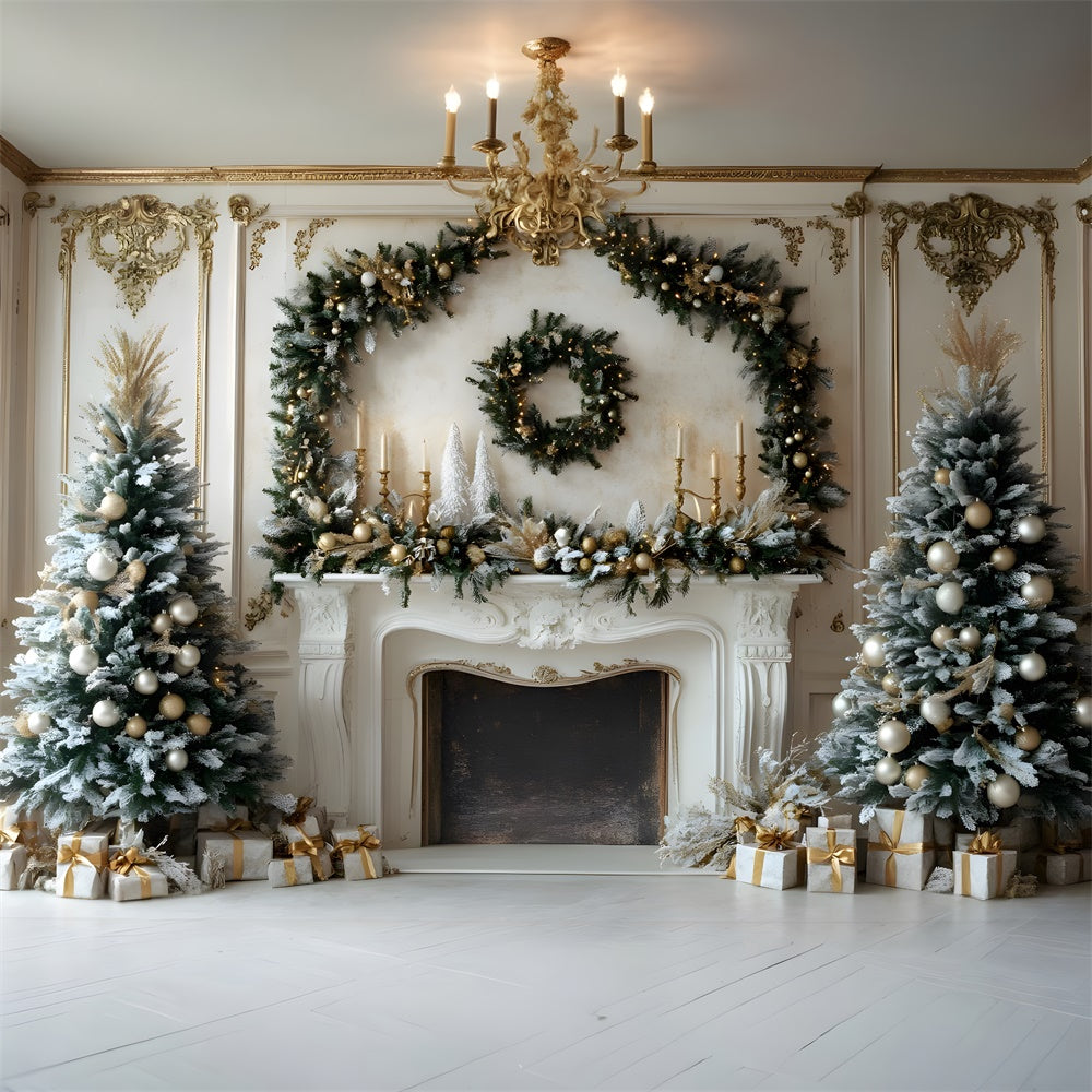 Christmas Wreath Fireplace Trees Backdrop UK RR8-34