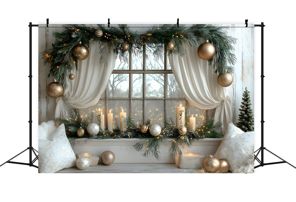 Christmas Wreath Decorated Window Backdrop UK RR8-340