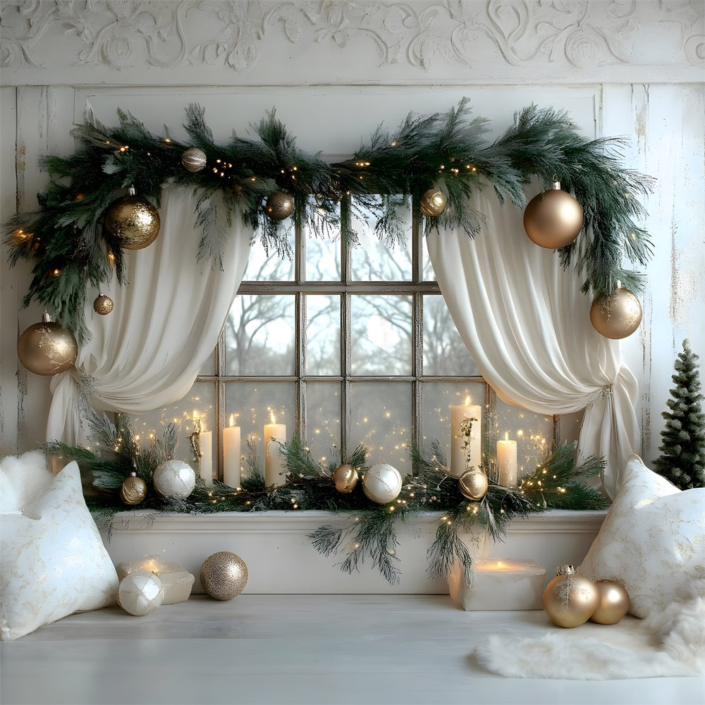 Christmas Wreath Decorated Window Backdrop UK RR8-340