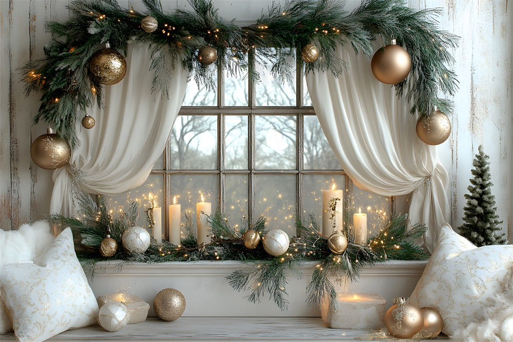 Christmas Wreath Decorated Window Backdrop UK RR8-340