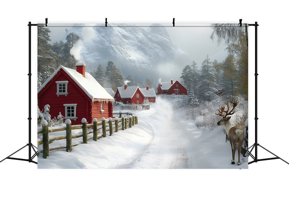 Christmas Snow Covered Village Mountain Backdrop UK RR8-341