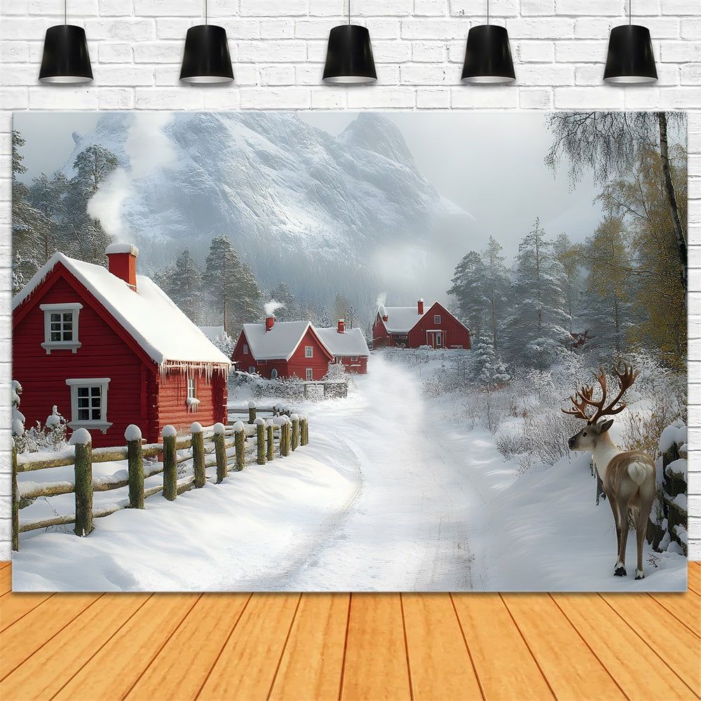 Christmas Snow Covered Village Mountain Backdrop UK RR8-341