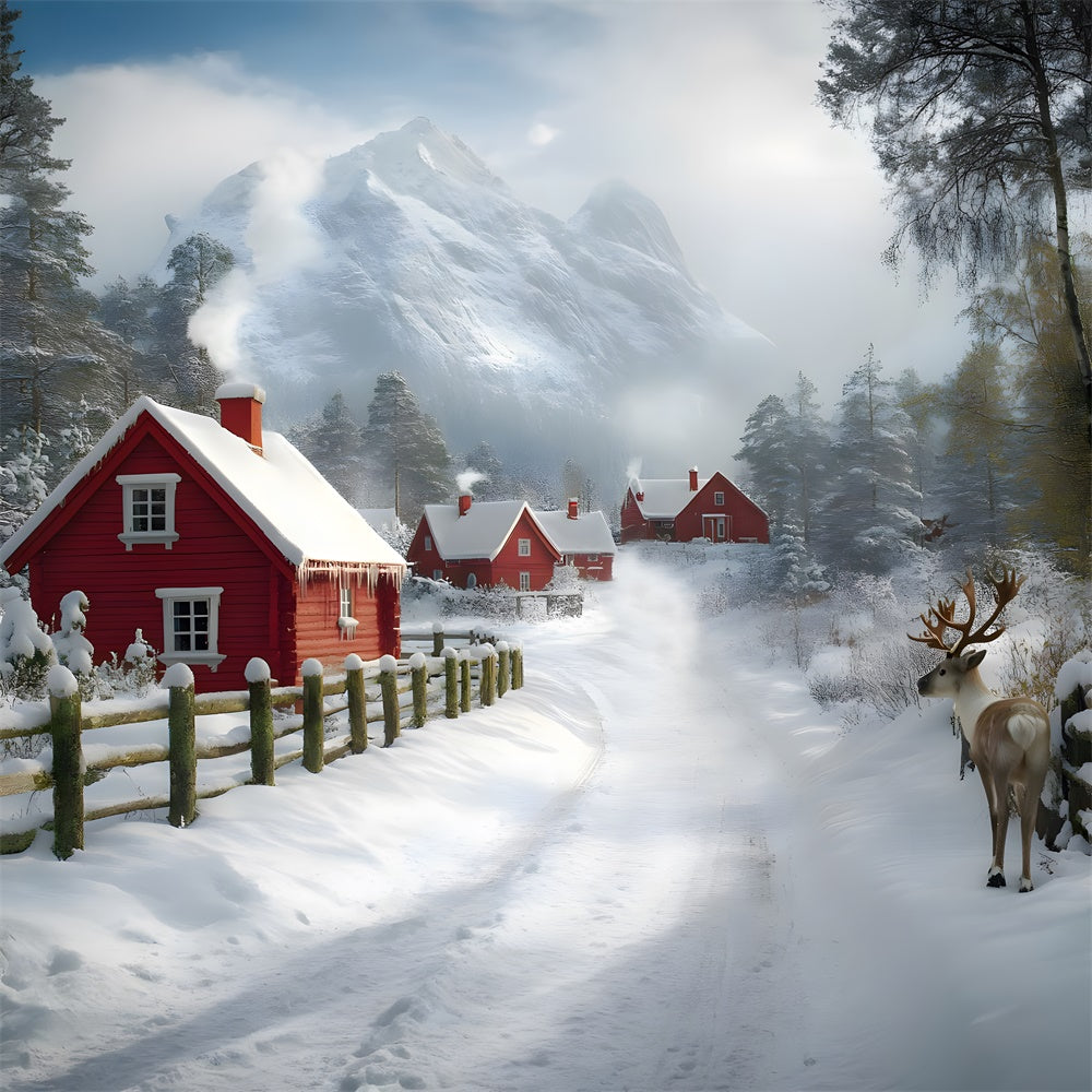 Christmas Snow Covered Village Mountain Backdrop UK RR8-341