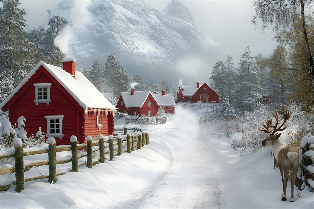 Christmas Snow Covered Village Mountain Backdrop UK RR8-341