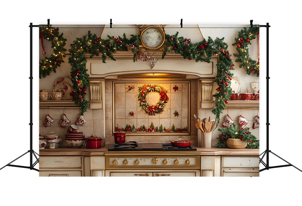 Christmas Kitchen Wreath Garland Decor Backdrop UK RR8-342