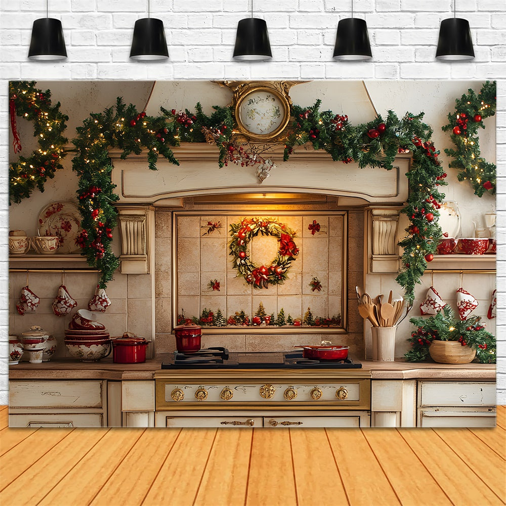 Christmas Kitchen Wreath Garland Decor Backdrop UK RR8-342