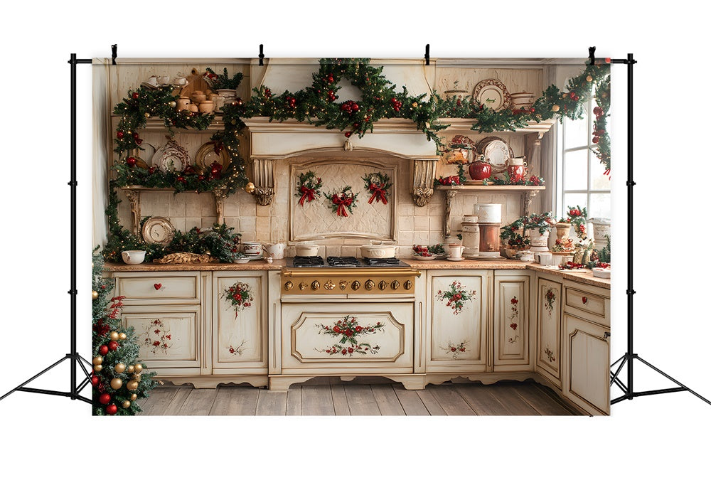 Christmas Wreath Kitchen Photography Backdrop UK RR8-343