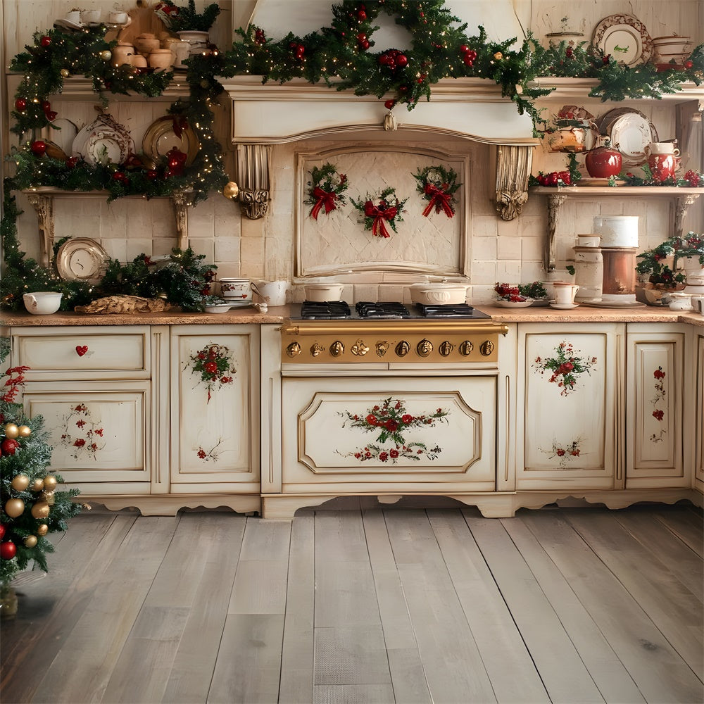 Christmas Wreath Kitchen Photography Backdrop UK RR8-343