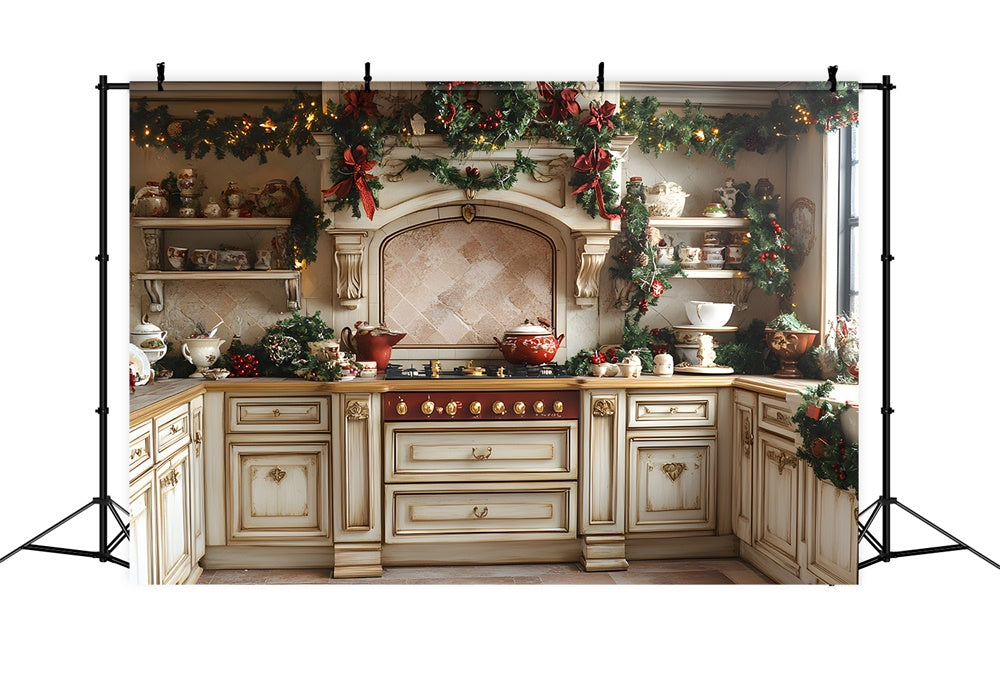 Christmas Kitchen Display Wreath Backdrop UK RR8-344