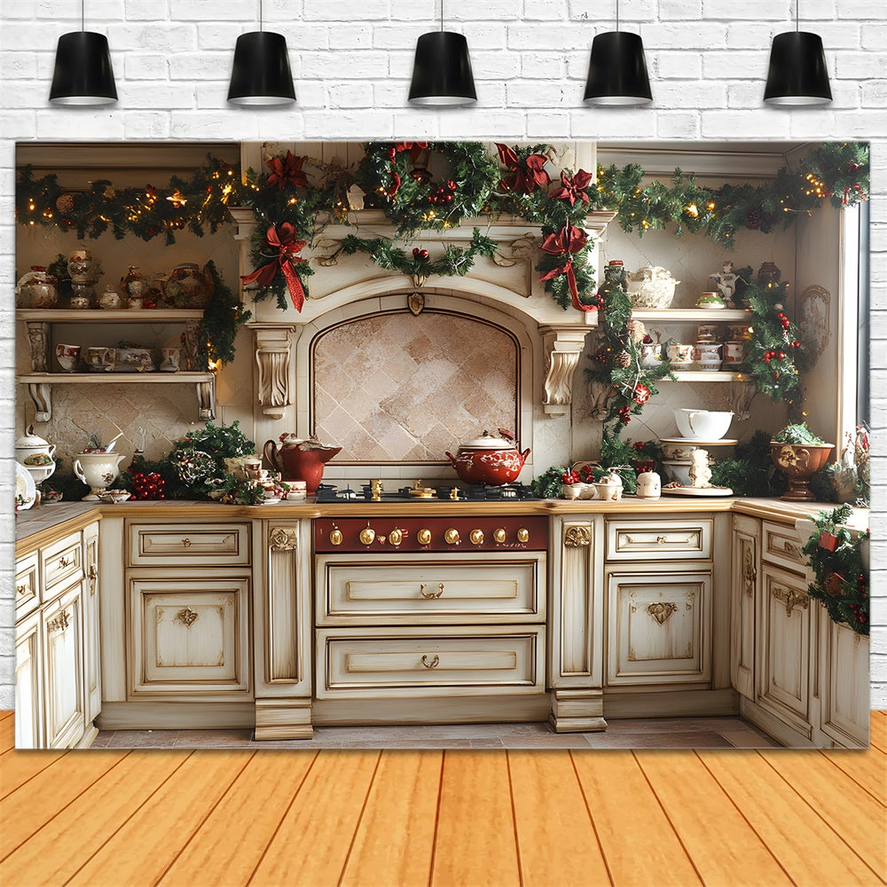 Christmas Kitchen Display Wreath Backdrop UK RR8-344