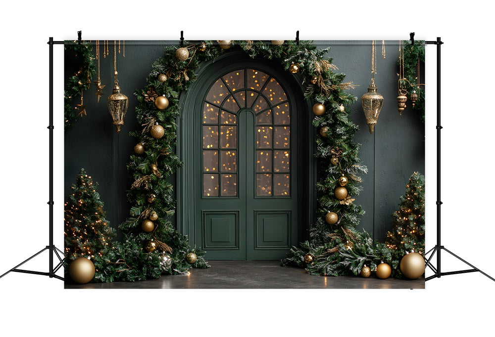 Christmas Tree Green Wall Door Backdrop UK RR8-345