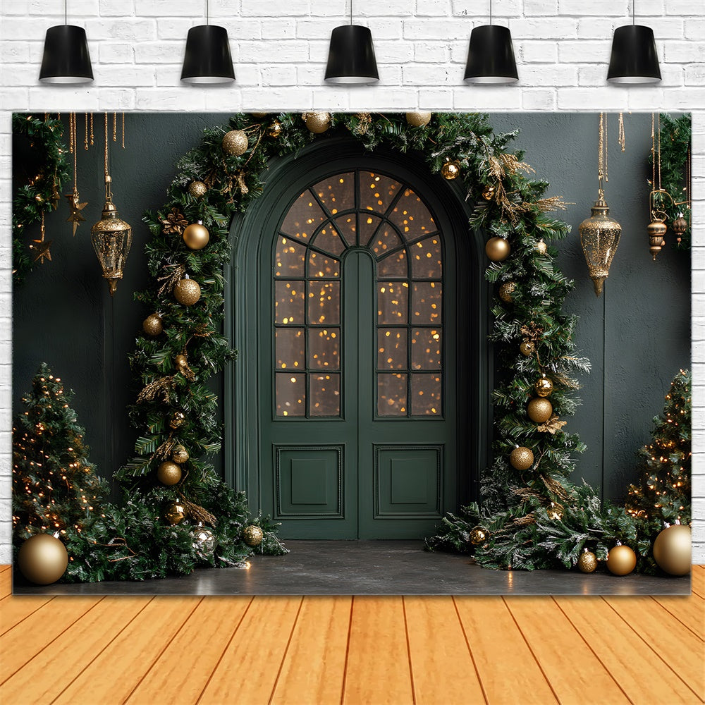 Christmas Tree Green Wall Door Backdrop UK RR8-345