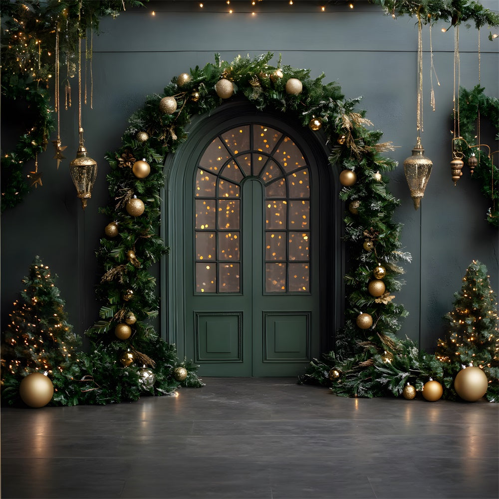 Christmas Tree Green Wall Door Backdrop UK RR8-345