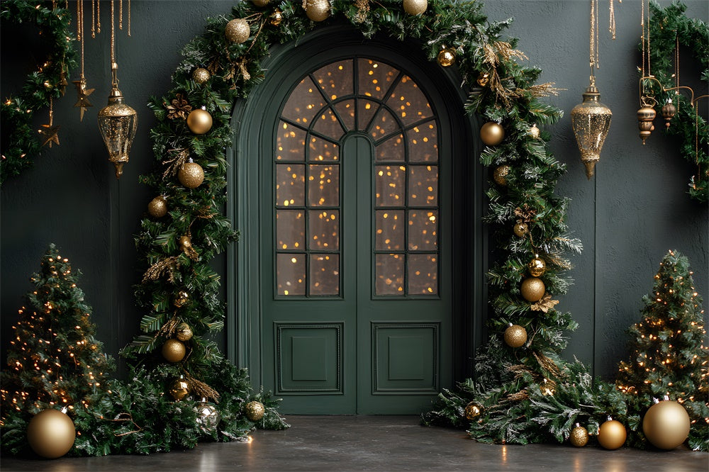 Christmas Tree Green Wall Door Backdrop UK RR8-345