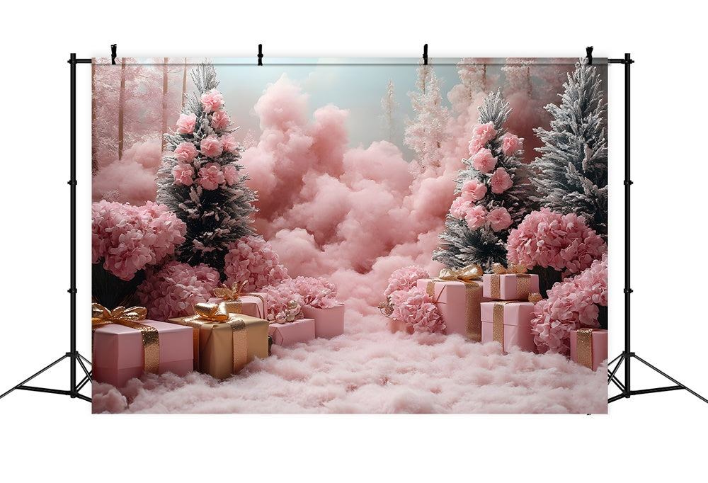 Christmas Pink Christmas Tress Gift Boxes Backdrop UK RR8-349