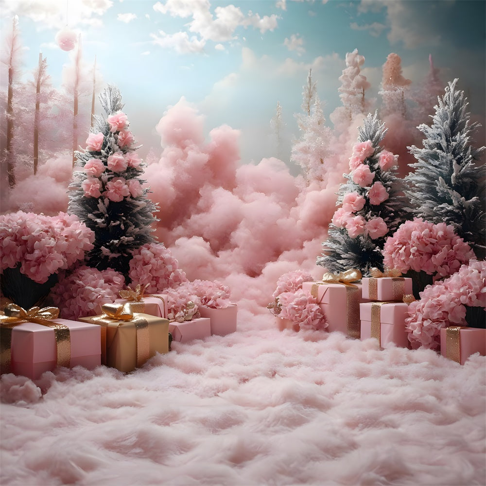 Christmas Pink Christmas Tress Gift Boxes Backdrop UK RR8-349