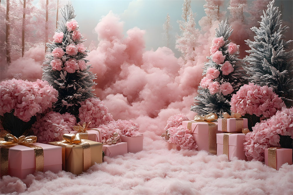 Christmas Pink Christmas Tress Gift Boxes Backdrop UK RR8-349