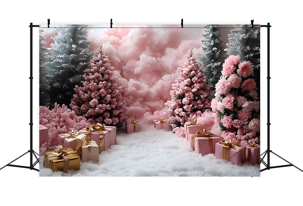 Pink Presents Christmas Trees Photography Backdrop UK RR8-350