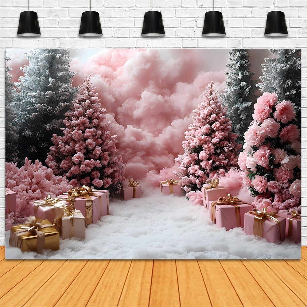 Pink Presents Christmas Trees Photography Backdrop UK RR8-350